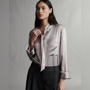 New TWP Boyfriend Silk Shirt With Tie